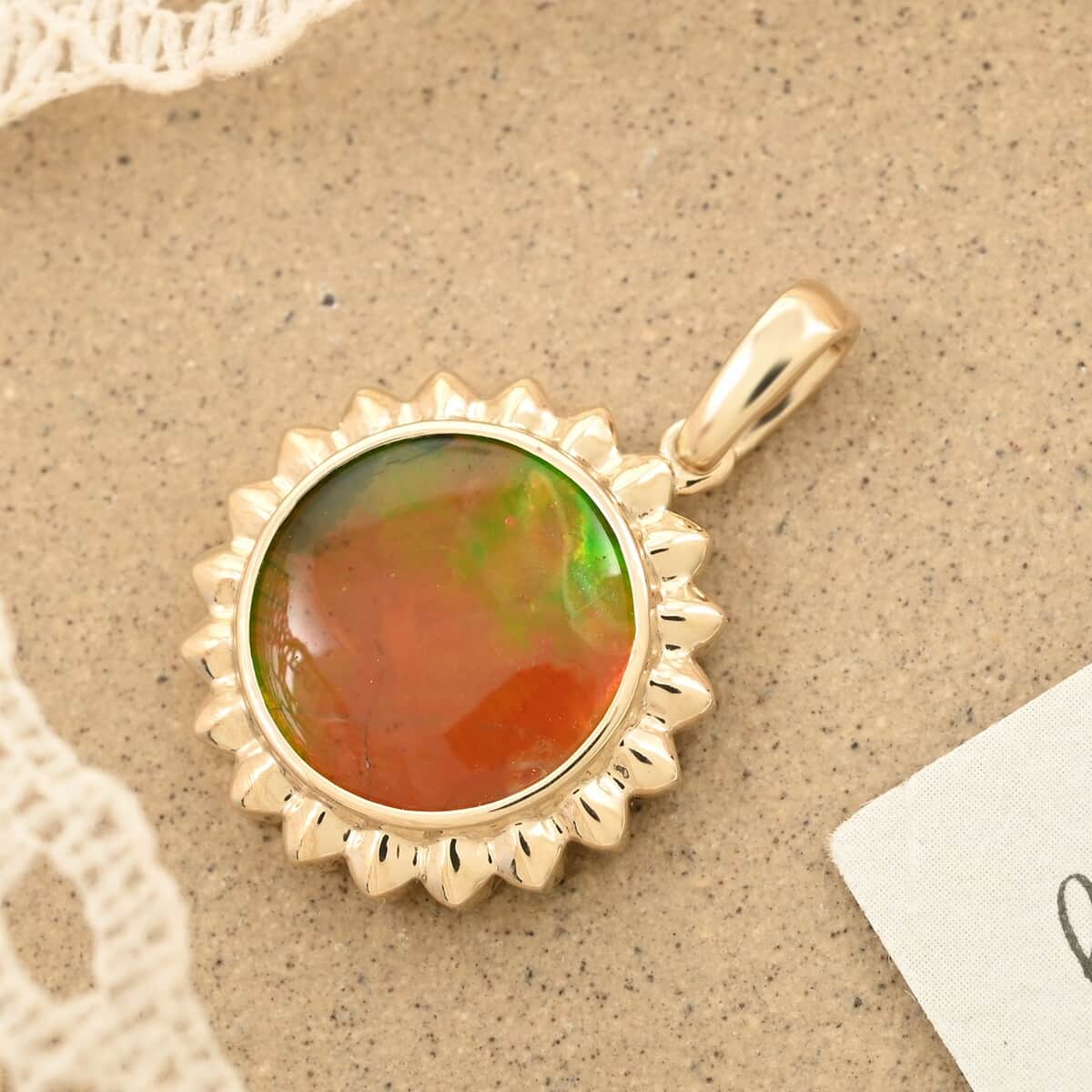 Certified & Appraised Luxoro 10K Yellow Gold AAA Canadian Ammolite Solitaire Pendant image number 1