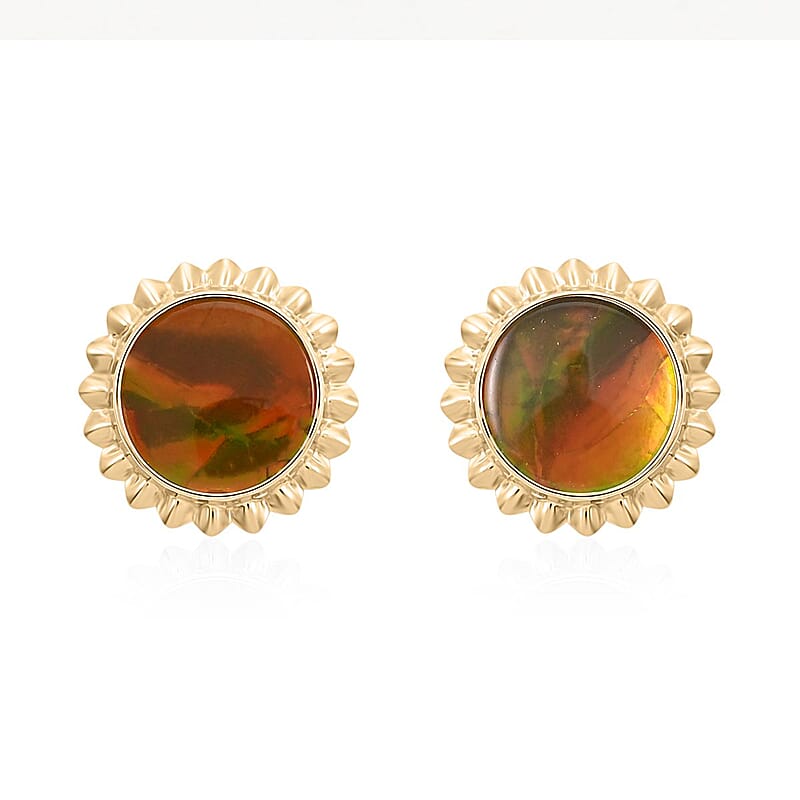 Certified & Appraised Luxoro 10K Yellow Gold AAA Canadian Ammolite Stud Earrings