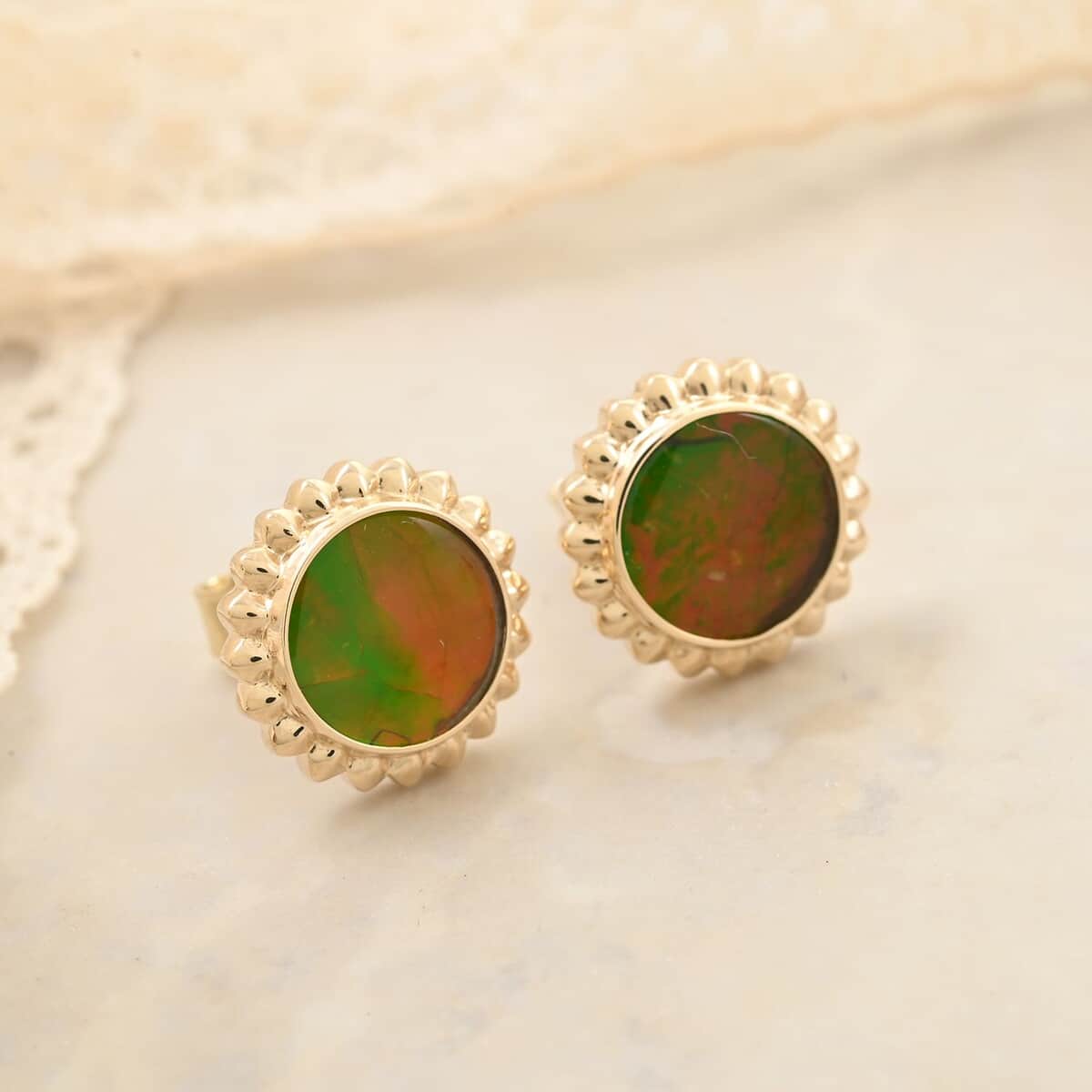 Certified & Appraised Luxoro 10K Yellow Gold AAA Canadian Ammolite Stud Earrings image number 1