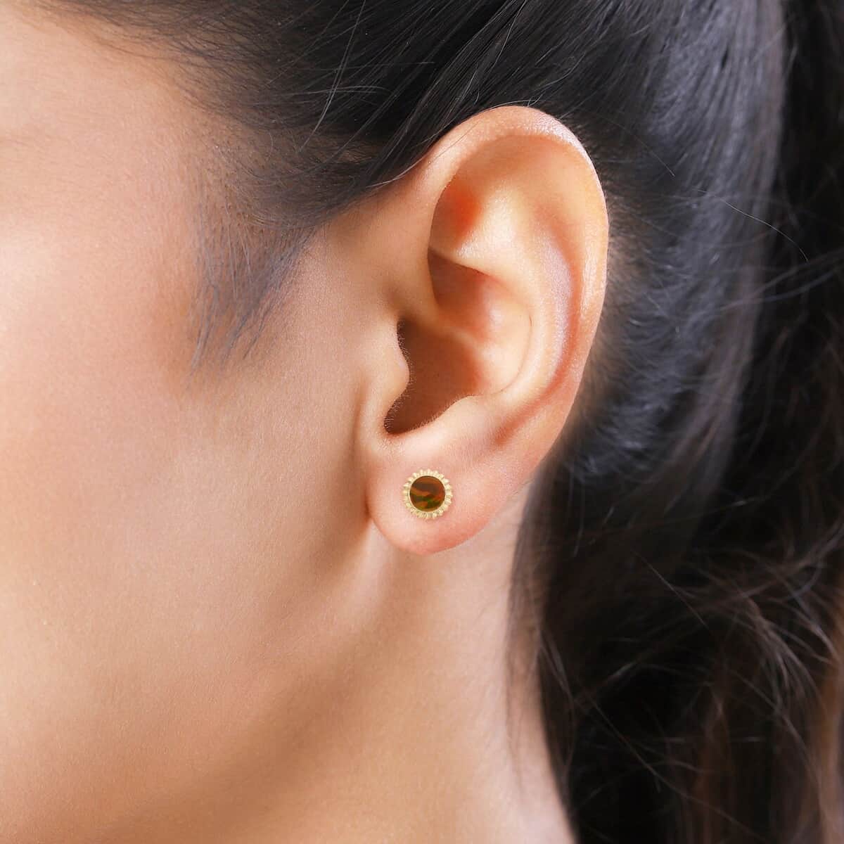 Certified & Appraised Luxoro 10K Yellow Gold AAA Canadian Ammolite Stud Earrings image number 2