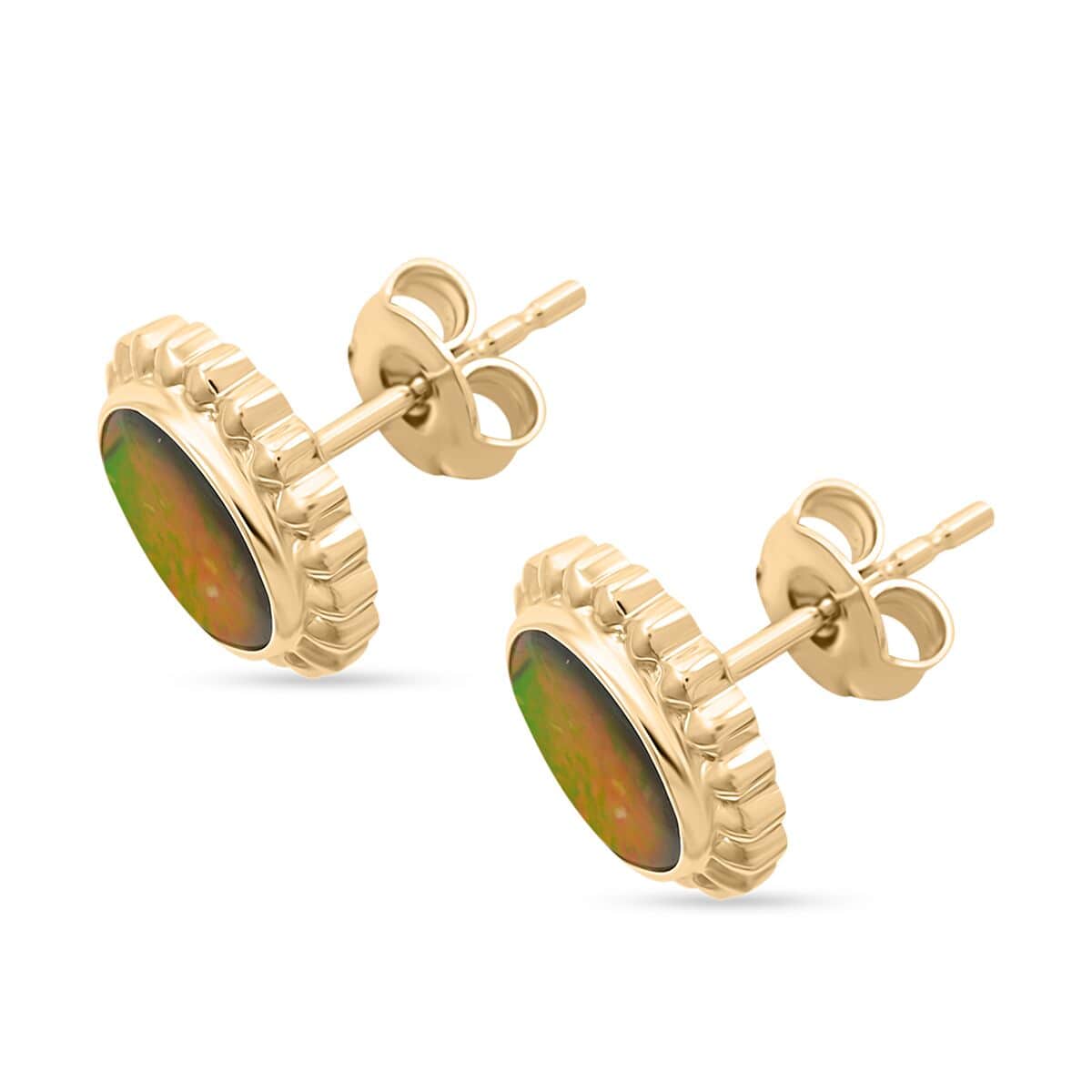 Certified & Appraised Luxoro 10K Yellow Gold AAA Canadian Ammolite Stud Earrings image number 3
