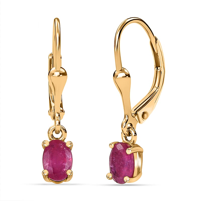 Niassa Ruby (FF) Solitaire Lever Back Earrings in Vermeil Yellow Gold Over Sterling Silver 1.30 ctw