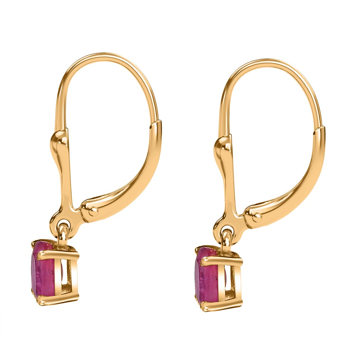 Niassa Ruby (FF) Solitaire Lever Back Earrings in Vermeil Yellow Gold Over Sterling Silver 1.30 ctw image number 3