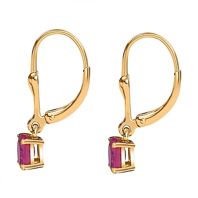Niassa Ruby (FF) Solitaire Lever Back Earrings in Vermeil Yellow Gold Over Sterling Silver 1.30 ctw