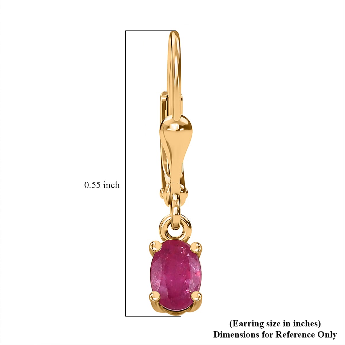 Niassa Ruby (FF) Solitaire Lever Back Earrings in Vermeil Yellow Gold Over Sterling Silver 1.30 ctw