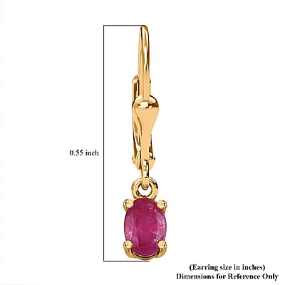 Niassa Ruby (FF) Solitaire Lever Back Earrings in Vermeil Yellow Gold Over Sterling Silver 1.30 ctw