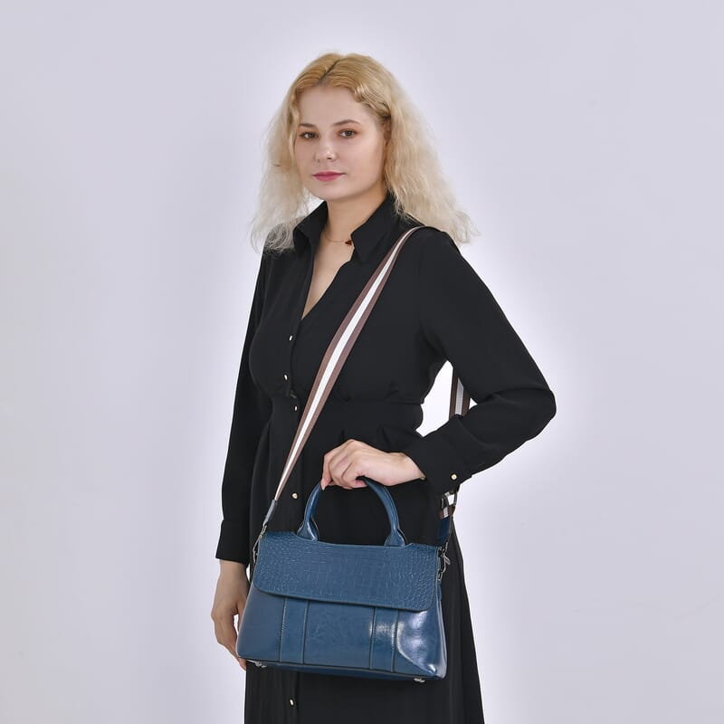 Teal Multi-Purpose 2-in-1 Genuine Leather Crossbody Bag with Handle Drop and Shoulder Straps