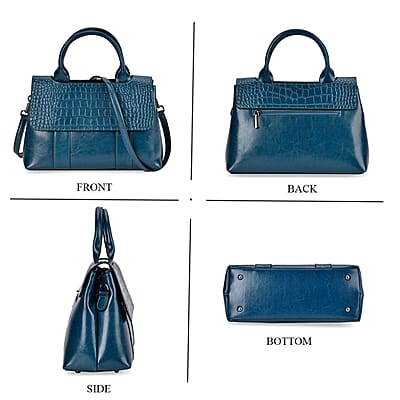 Teal Multi-Purpose 2-in-1 Genuine Leather Crossbody Bag with Handle Drop and Shoulder Straps