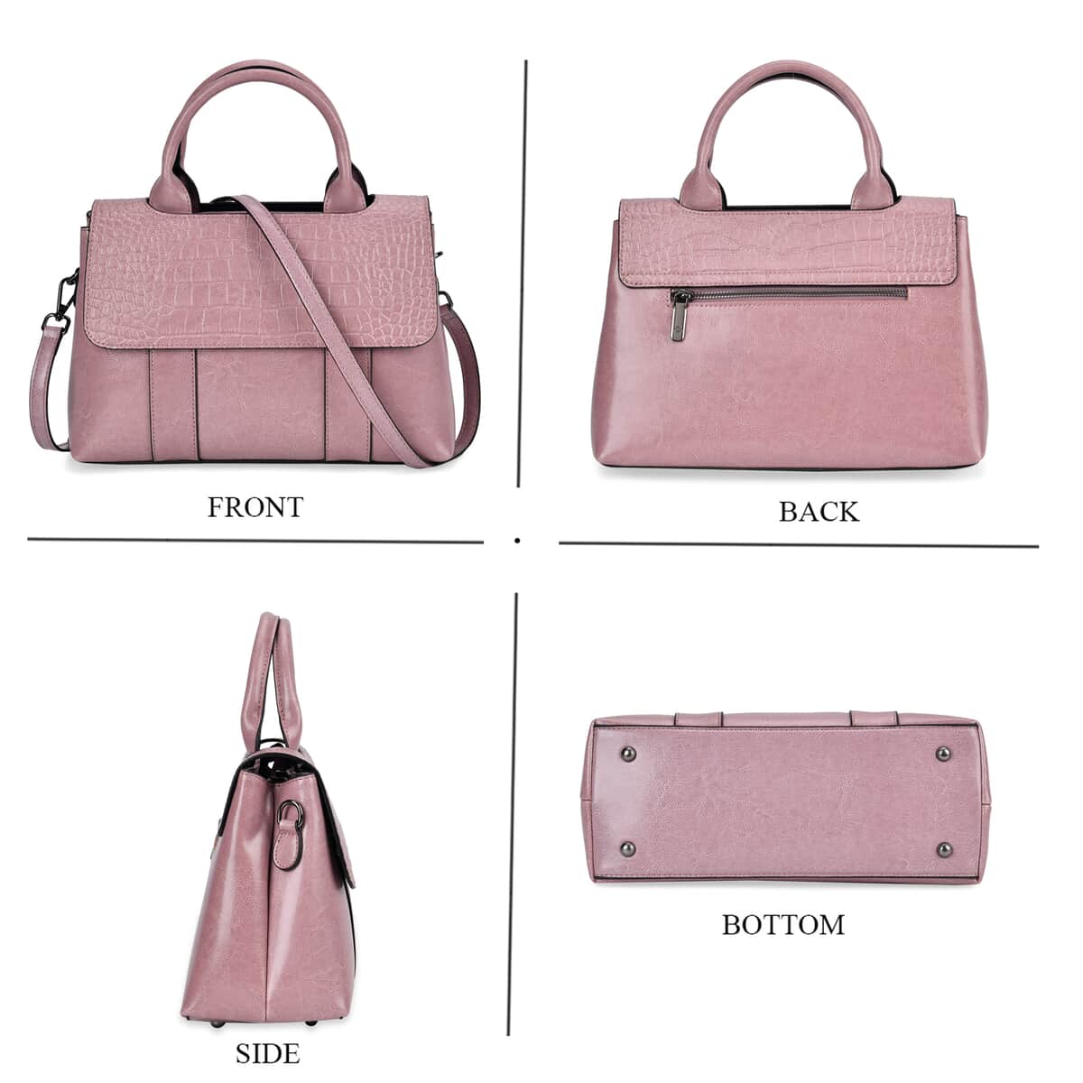 Pink Multi-Purpose 2-in-1 Genuine Leather Crossbody Bag with Handle Drop and Shoulder Straps image number 3