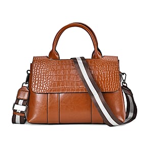 Tan Multi-Purpose 2-in-1 Genuine Leather Crossbody Bag with Handle Drop and Shoulder Straps