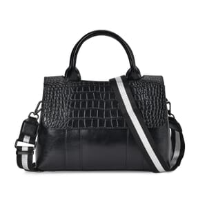 Black Multi-Purpose 2-in-1 Genuine Leather Crossbody Bag with Handle Drop and Shoulder Straps