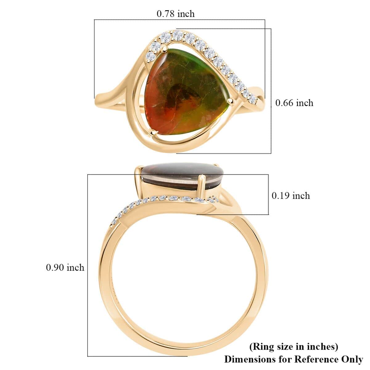 Certified & Appraised Luxoro 10K Yellow Gold AAA Canadian Ammolite and G-H I2 Diamond Ring 0.12 ctw image number 4