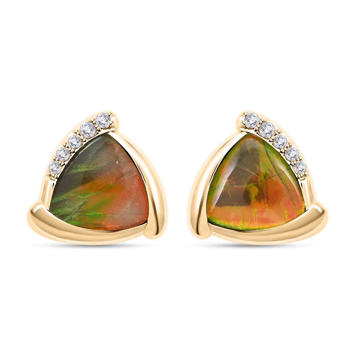 Certified & Appraised Luxoro 10K Yellow Gold AAA Canadian Ammolite and G-H I2 Diamond Earrings 0.09 ctw image number 0