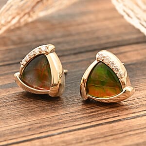 Certified & Appraised Luxoro 10K Yellow Gold AAA Canadian Ammolite and G-H I2 Diamond Earrings 0.10 ctw