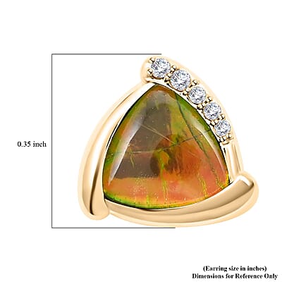 Certified & Appraised Luxoro 10K Yellow Gold AAA Canadian Ammolite and G-H I2 Diamond Earrings 0.10 ctw