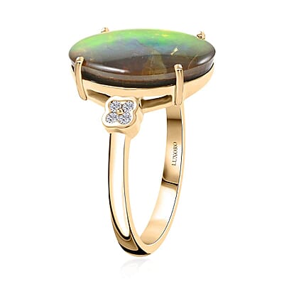 Certified & Appraised Luxoro AAA Canadian Ammolite, Diamond Ring in 10K Yellow Gold 0.10 ctw (Size 10.0)