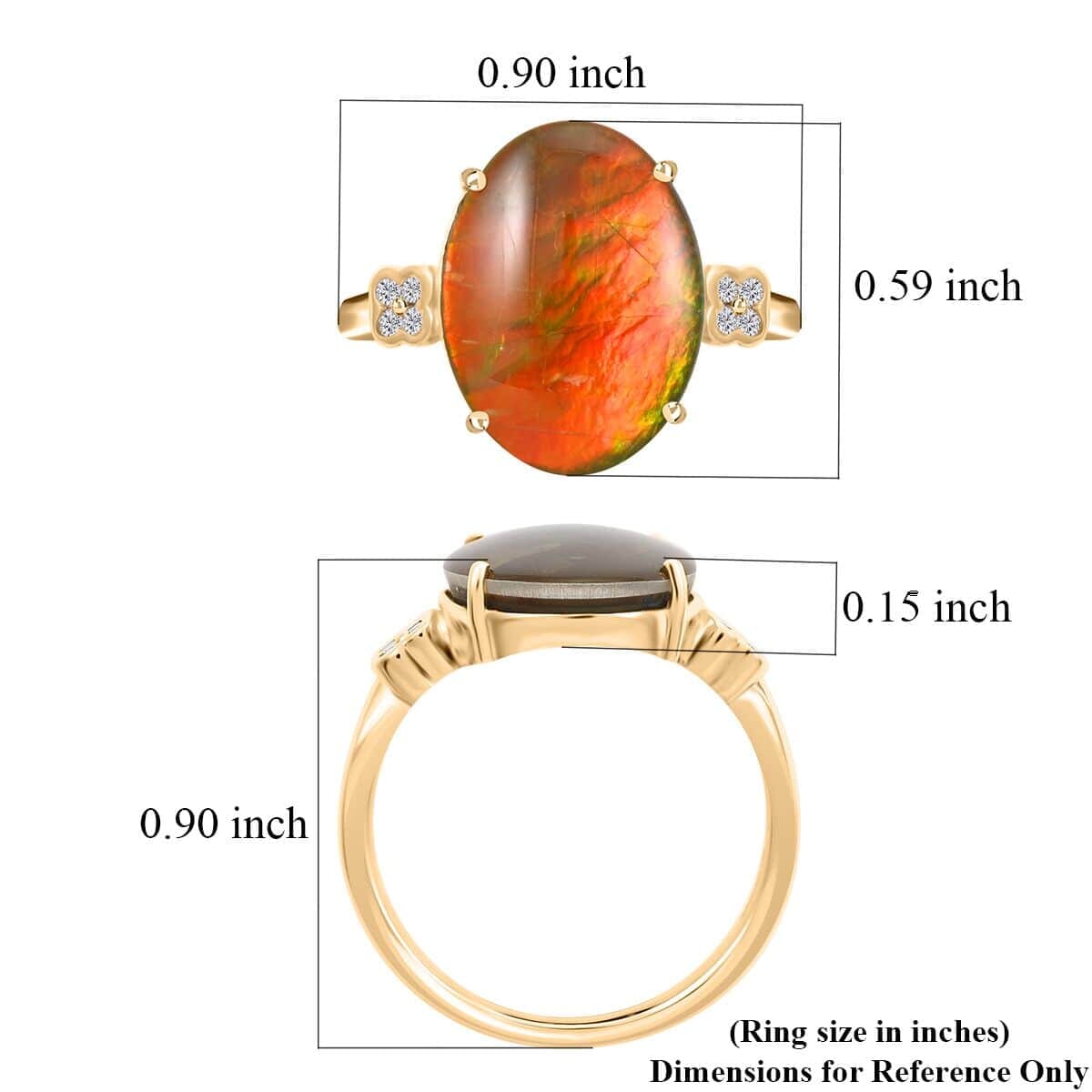 Certified & Appraised Luxoro AAA Canadian Ammolite and G-H I2 Diamond 0.10 ctw Ring in 10K Yellow Gold (Size 10.5) image number 5
