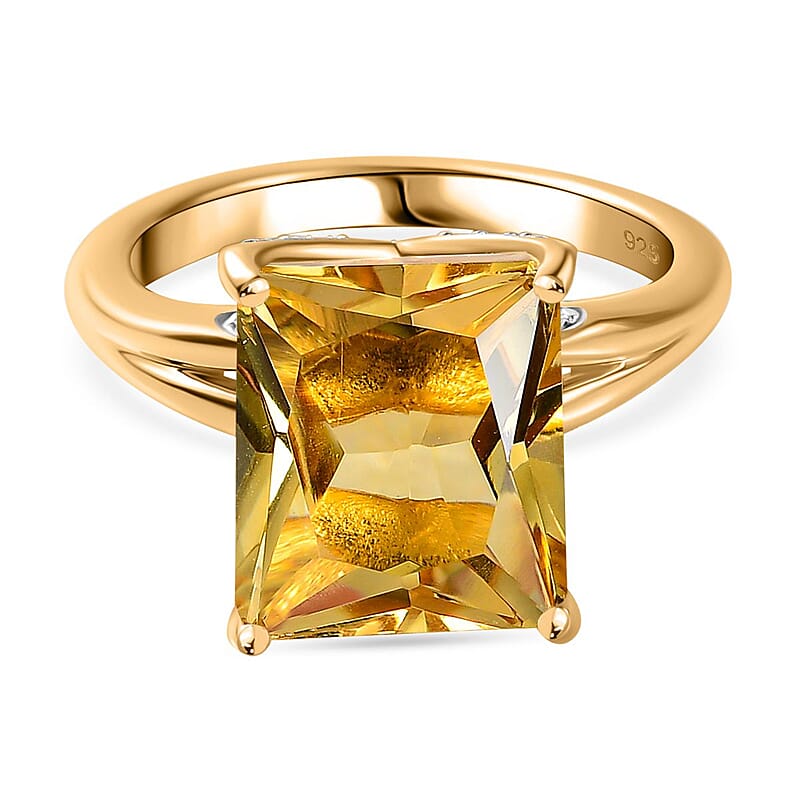 Brazilian Citrine and White Zircon 5.71 ctw Ring in Vermeil Yellow Gold Over Sterling Silver (Size 11.5)