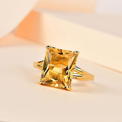 Brazilian Citrine and White Zircon 5.71 ctw Ring in Vermeil Yellow Gold Over Sterling Silver (Size 11.5)