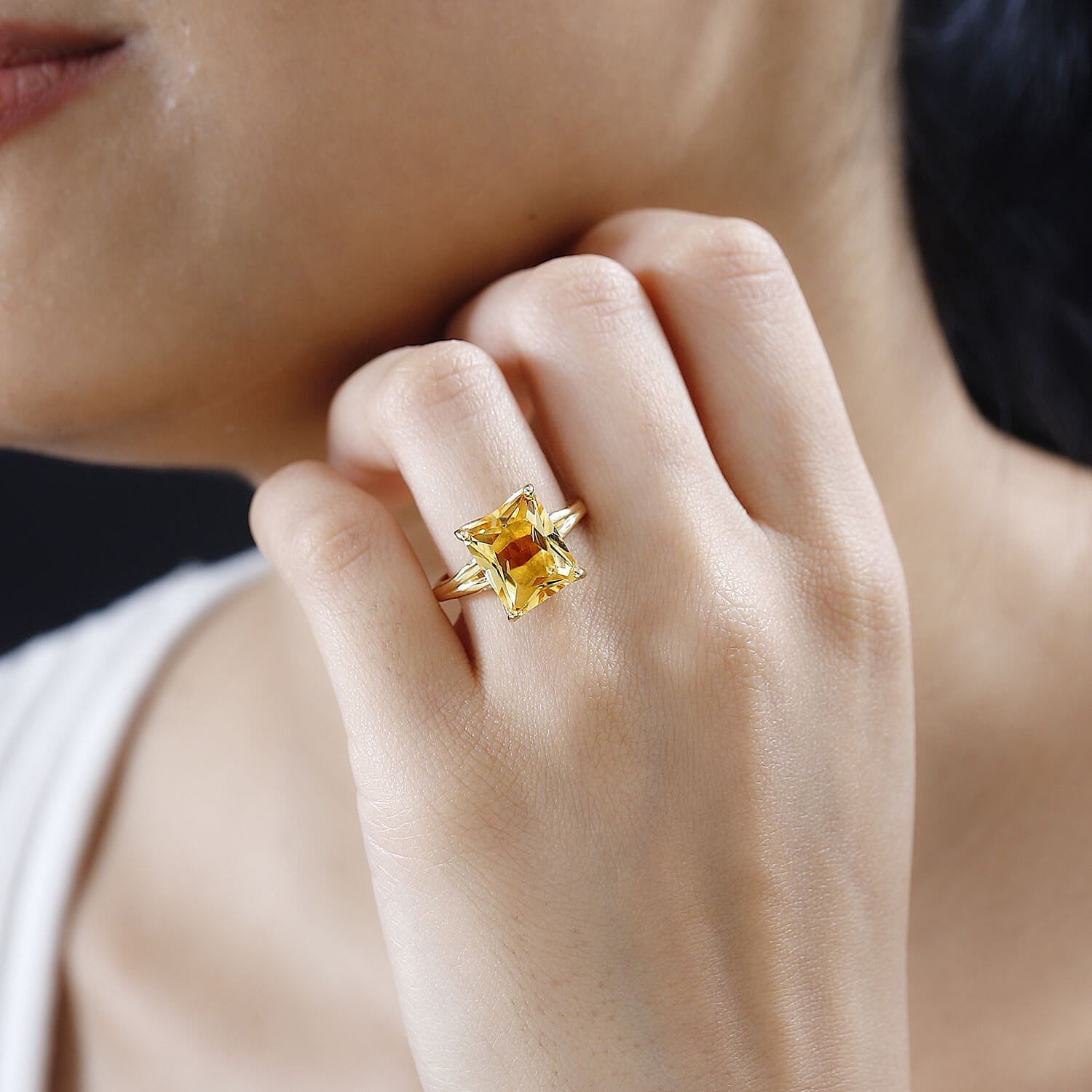 Brazilian Citrine and White Zircon 5.71 ctw Ring in Vermeil Yellow Gold Over Sterling Silver (Size 11.5)
