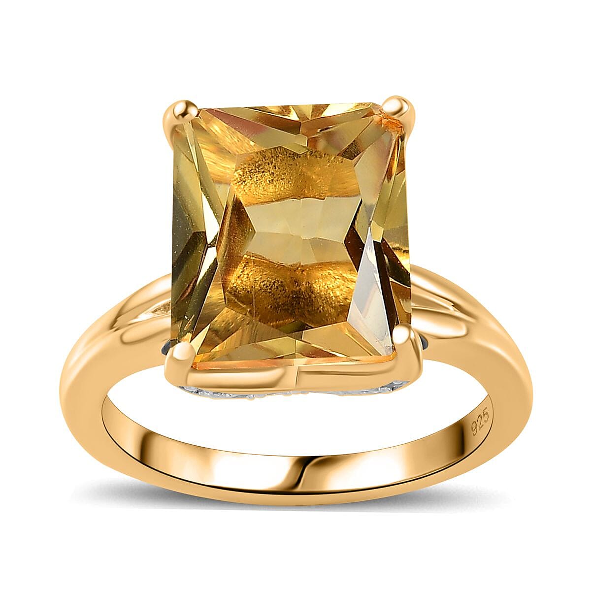 Brazilian Citrine and White Zircon 5.71 ctw Ring in Vermeil Yellow Gold Over Sterling Silver (Size 11.5)