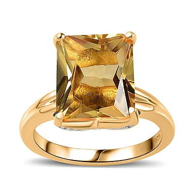 Brazilian Citrine and White Zircon 5.71 ctw Ring in Vermeil Yellow Gold Over Sterling Silver (Size 11.5)