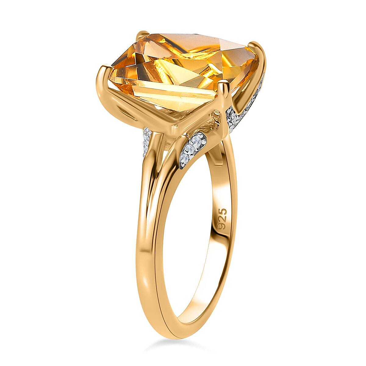 Brazilian Citrine and White Zircon 5.71 ctw Ring in Vermeil Yellow Gold Over Sterling Silver (Size 11.5)