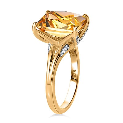Brazilian Citrine and White Zircon 5.71 ctw Ring in Vermeil Yellow Gold Over Sterling Silver (Size 11.5)