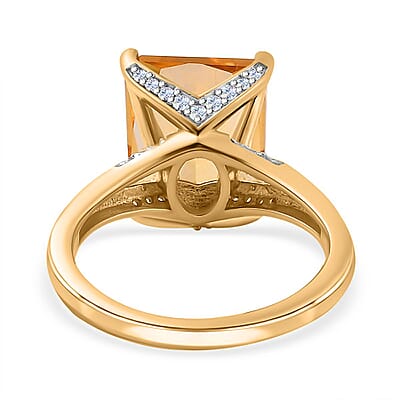 Brazilian Citrine and White Zircon 5.71 ctw Ring in Vermeil Yellow Gold Over Sterling Silver (Size 11.5)