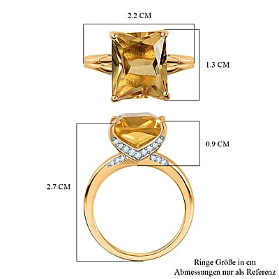 Brazilian Citrine and White Zircon 5.71 ctw Ring in Vermeil Yellow Gold Over Sterling Silver (Size 11.5)