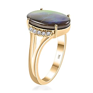 Certified & Appraised Luxoro 10K Yellow Gold AAA Canadian Ammolite (Ovl 14x10mm), Diamond (G-H, I2) (0.12 cts) Ring (Size 11.0)