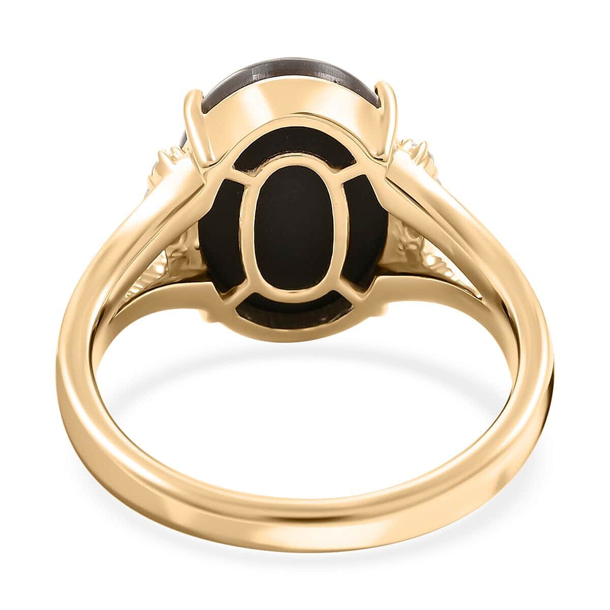 Certified & Appraised Luxoro 10K Yellow Gold AAA Canadian Ammolite (Ovl 14x10mm), Diamond (G-H, I2) (0.12 cts) Ring (Size 5.0) image number 4