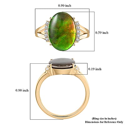 Certified & Appraised Luxoro 10K Yellow Gold AAA Canadian Ammolite (Ovl 14x10mm), Diamond (G-H, I2) (0.12 cts) Ring (Size 5.0)