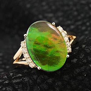Certified & Appraised Luxoro 10K Yellow Gold AAA Canadian Ammolite and G-H I2 Diamond Ring (Size 6.0) 0.12 ctw