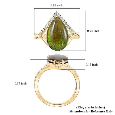Certified & Appraised Luxoro 10K Yellow Gold AAA Canadian Ammolite and G-H I2 Diamond Ring (Size 10.0) 0.18 ctw