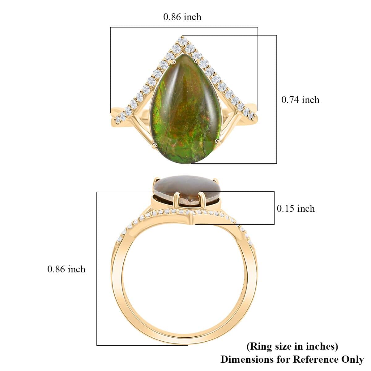Certified & Appraised Luxoro 10K Yellow Gold AAA Canadian Ammolite and G-H I2 Diamond Ring (Size 6.0) 0.18 ctw image number 5