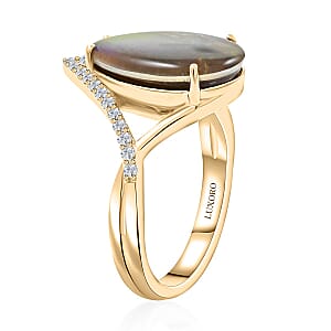 Certified & Appraised Luxoro 10K Yellow Gold AAA Canadian Ammolite and G-H I2 Diamond Ring (Size 9.0) 0.18 ctw