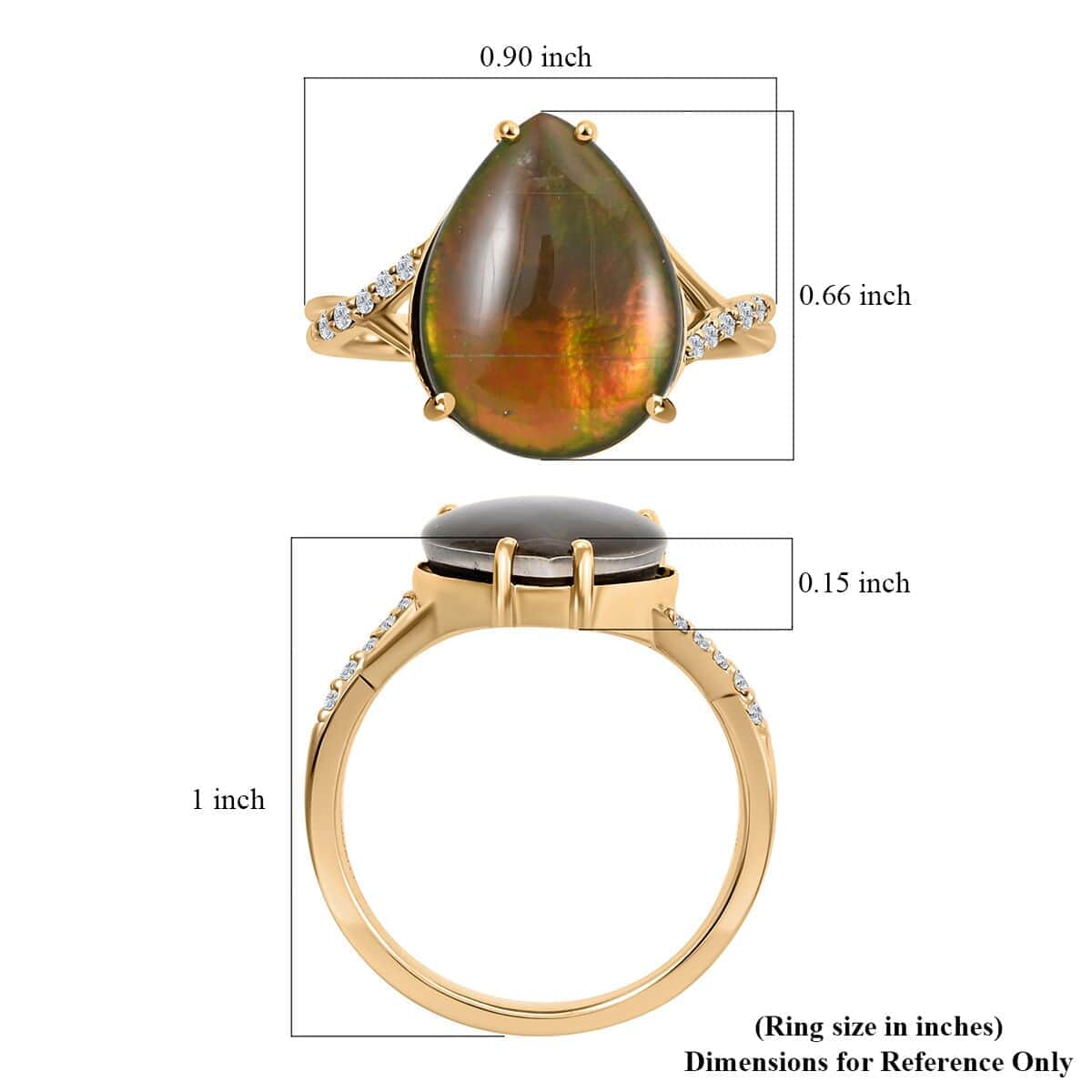 Certified & Appraised Luxoro AAA Canadian Ammolite and G-H I2 Diamond 0.10 ctw Ring in 10K Yellow Gold (Size 10.0) image number 5