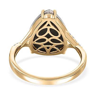 Certified & Appraised Luxoro AAA Canadian Ammolite and G-H I2 Diamond 0.10 ctw Ring in 10K Yellow Gold (Size 11.0)