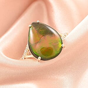 Certified & Appraised Luxoro AAA Canadian Ammolite and G-H I2 Diamond 0.10 ctw Ring in 10K Yellow Gold (Size 5.0)