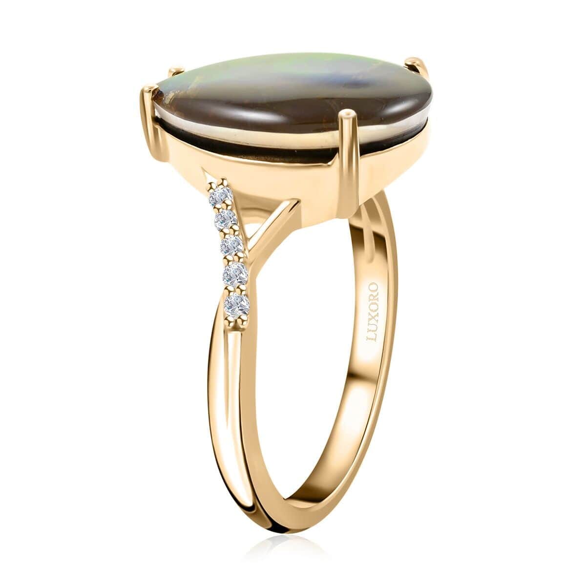 Certified & Appraised Luxoro AAA Canadian Ammolite and G-H I2 Diamond 0.10 ctw Ring in 10K Yellow Gold (Size 5.0) image number 3