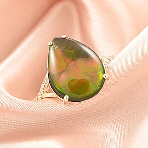 Certified & Appraised Luxoro AAA Canadian Ammolite and G-H I2 Diamond 0.10 ctw Ring in 10K Yellow Gold (Size 6.0)