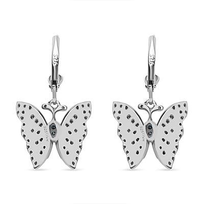 Venice Blue Diamond I1-I2 and White Diamond Butterfly Earrings in Platinum Over Sterling Silver 0.50 ctw