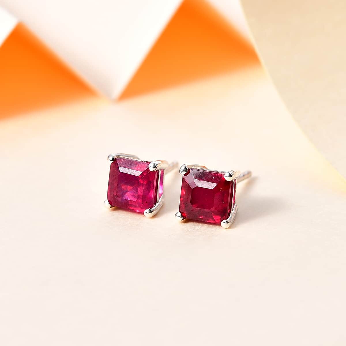 Niassa Ruby (FF) Solitaire Stud Earrings in Platinum Over Sterling Silver 3.35 ctw image number 1
