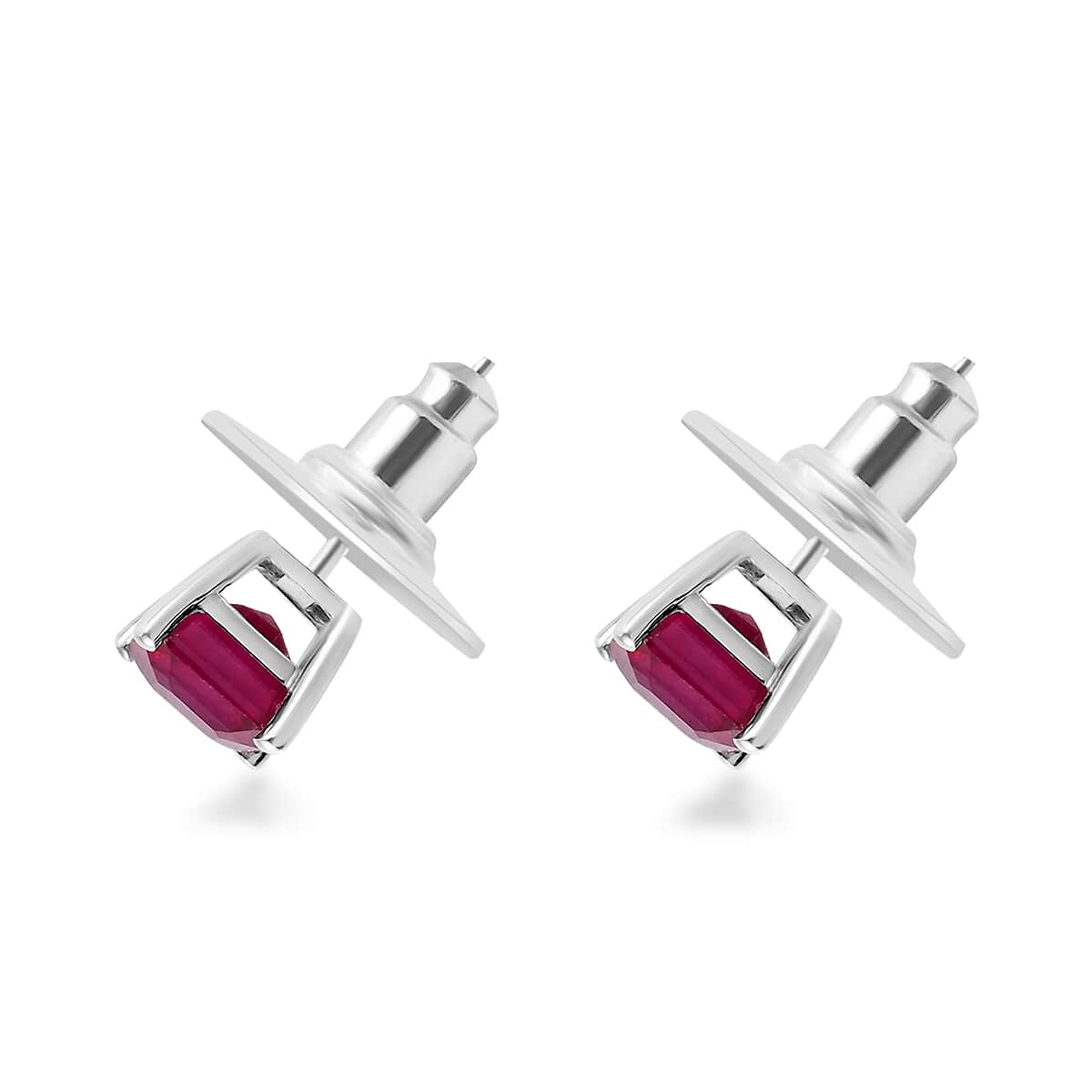 Niassa Ruby (FF) Solitaire Stud Earrings in Platinum Over Sterling Silver 3.35 ctw image number 3