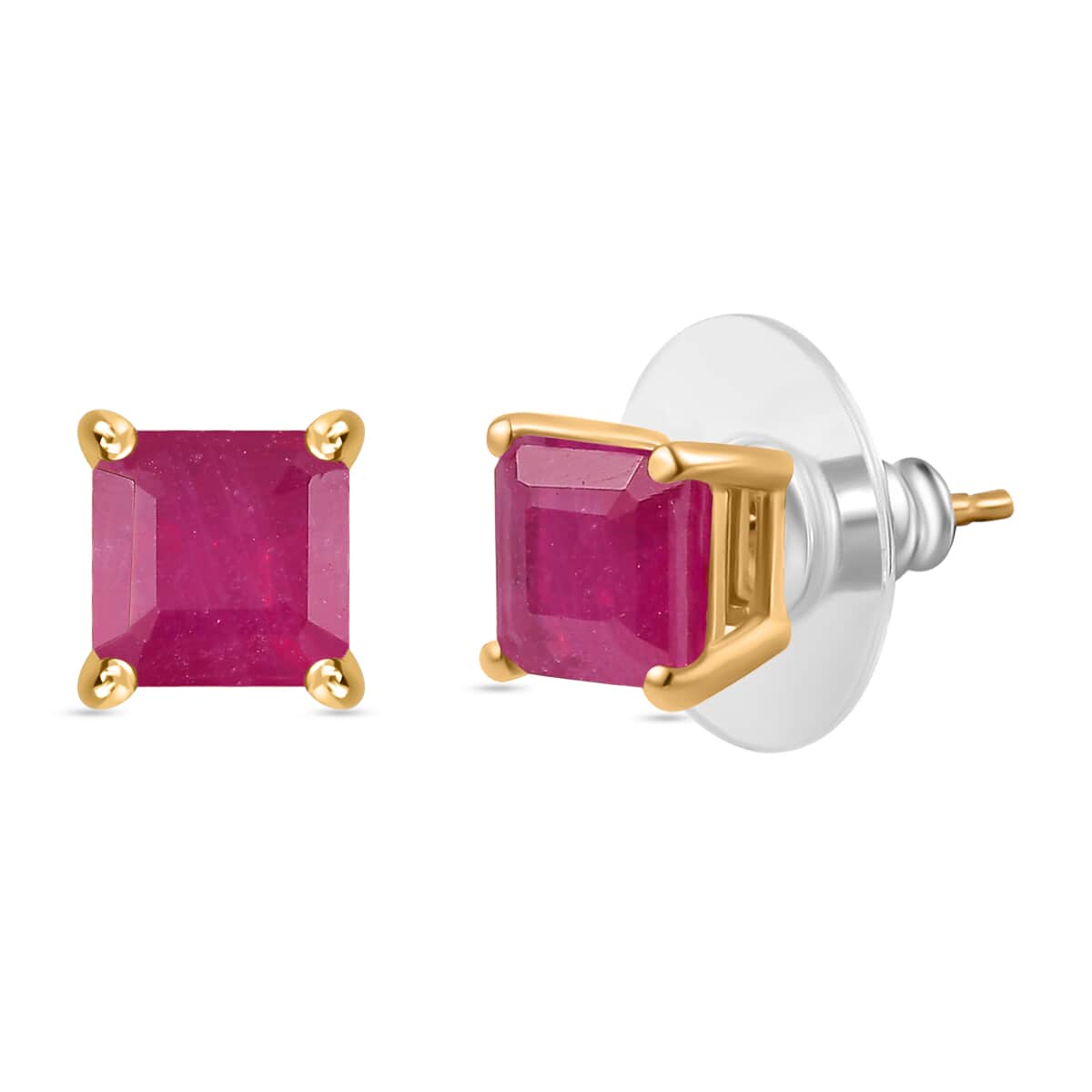 Niassa Ruby (FF) Solitaire Stud Earrings in Vermeil YG Over Sterling Silver 3.30 ctw image number 0