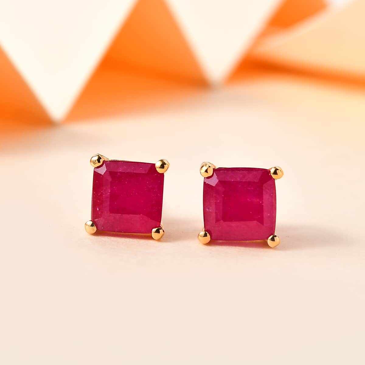 Niassa Ruby (FF) Solitaire Stud Earrings in Vermeil YG Over Sterling Silver 3.30 ctw image number 1