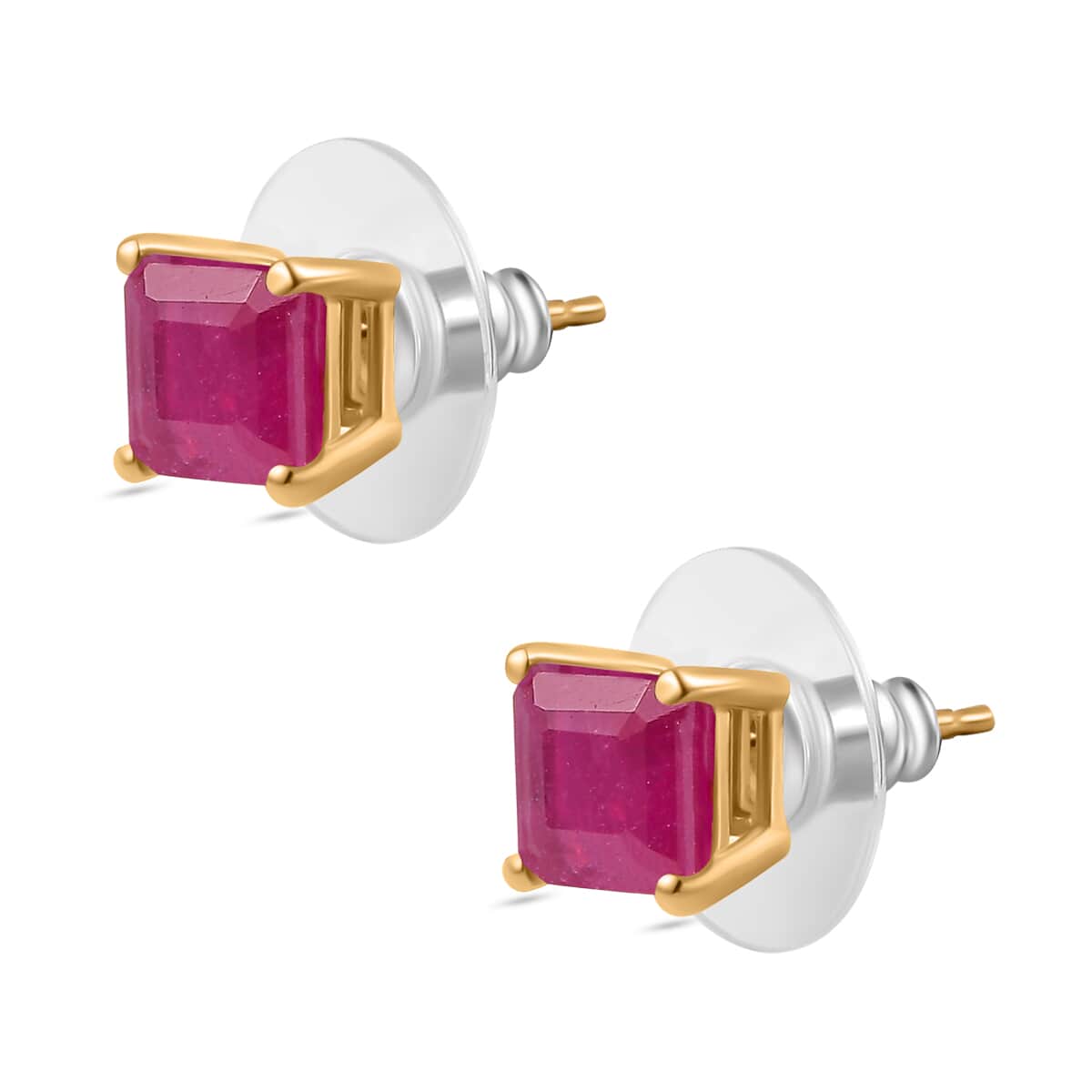 Niassa Ruby (FF) Solitaire Stud Earrings in Vermeil YG Over Sterling Silver 3.30 ctw image number 3