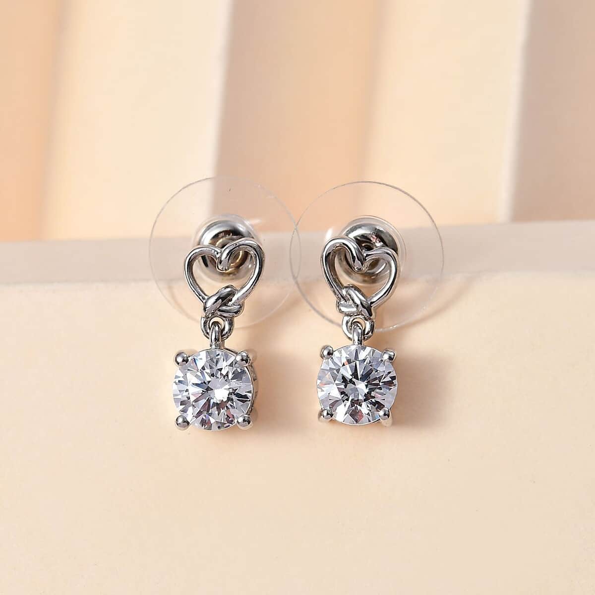 LUSTRO STELLA Made with Finest CZ Solitaire Stud Earrings in Platinum Over Sterling Silver 3.30 ctw image number 1