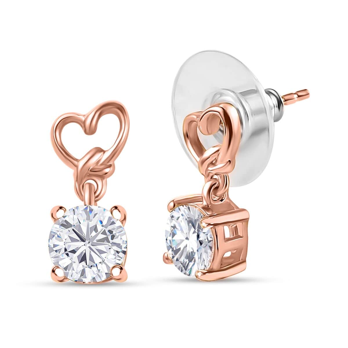 LUSTRO STELLA Made with Finest CZ Solitaire Stud Earrings in Vermeil Rose Gold Over Sterling Silver 3.30 ctw image number 0